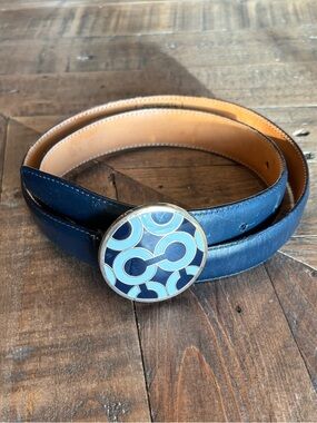 Coach Blue Leather Belt with Light Blue and Navy Enamel Buckle
